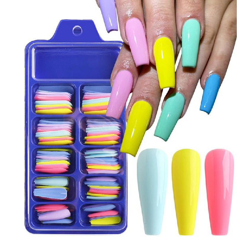 Long Fake Nails Acrylic Artificial False Nail Tips Stick on Full Nail 100 pcs – Combination A