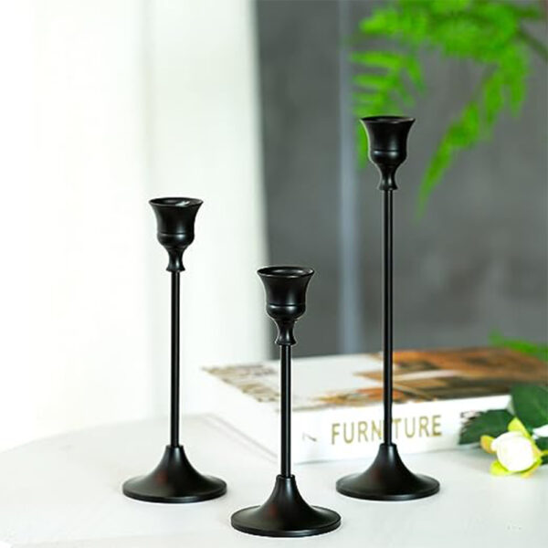 3pcs Candlestick Holder Decorative Candle Holder for Fireplace Dinning Table Home Decorations – Black - Image 2