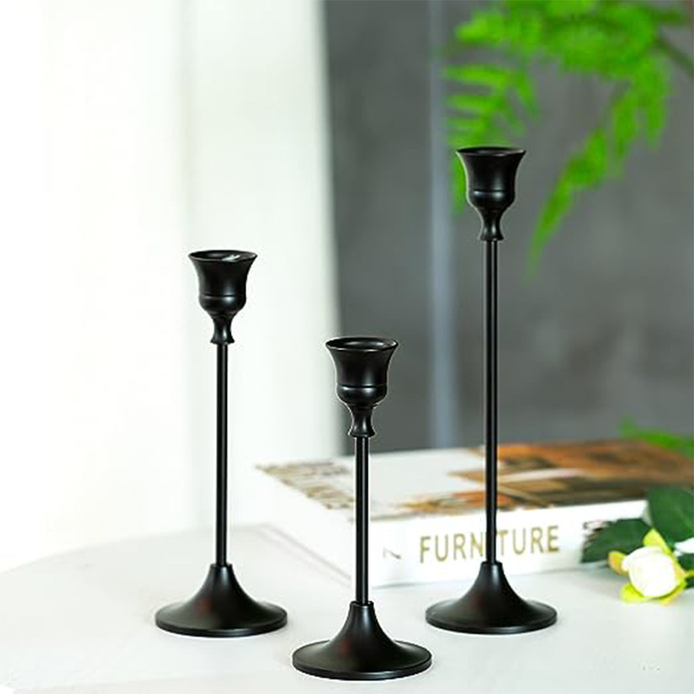 3pcs Candlestick Holder Decorative Candle Holder for Fireplace Dinning Table Home Decorations – Black