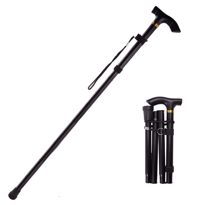 Easy Fold Walking Stick Extendable Walking Cane Walking Aid Sticks for Elderly Men Women – Black
