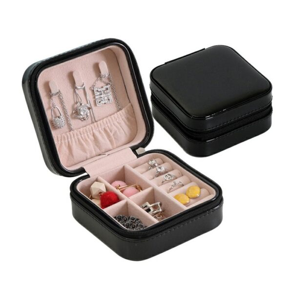 PU Single Layer Simple Storage Jewelry Box Earrings Rings Leather Jewelry Box – Black