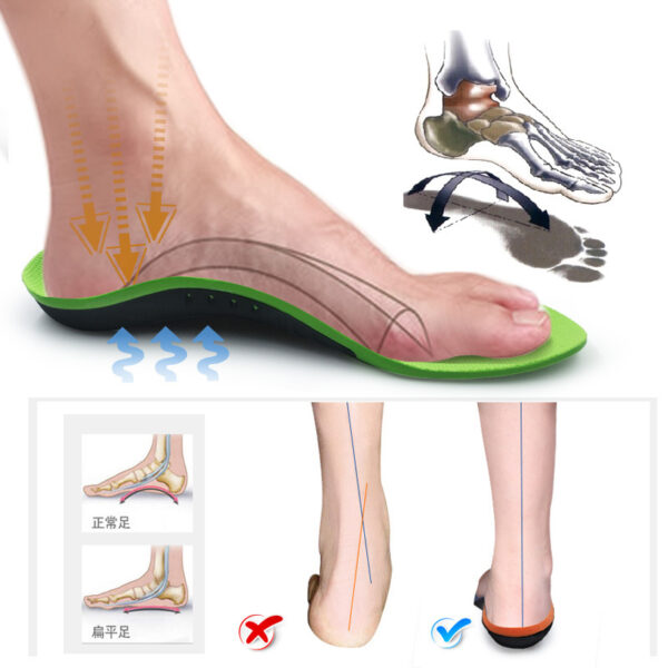 Shoe Insoles Arch Support Plantar Fasciitis Orthotic Flat Feet Gel – M Black+Grey Bottom - Image 2