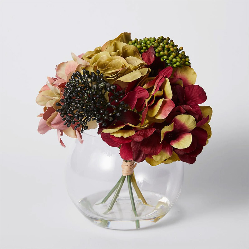 Faux Winter Bouquet in Glass Vase